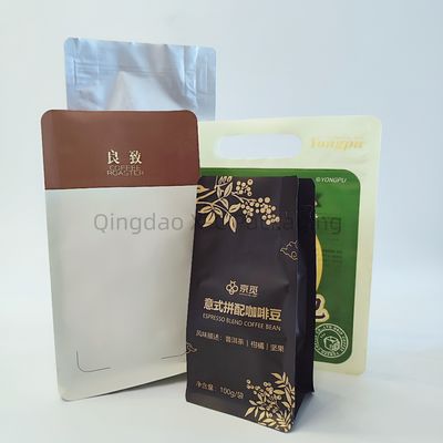 Pengemasan Kopi 8 Side Seal Bag Plastik Self Seal Gusset Standing Bag Flat Bottom