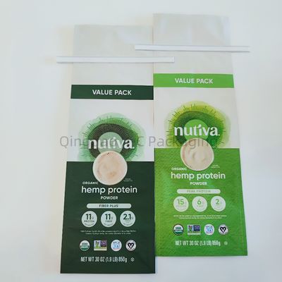 Disesuaikan 8 Side Seal Stand Up Kantong Dengan Tin Tie Datar Bagian Bawah Untuk Bubuk Protein