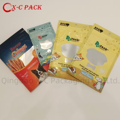 Kemasan makanan hewan peliharaan plastik yang dapat didaur ulang kantong stand stand aluminium dapat disegel kembali dengan segel sisi jendela tiga