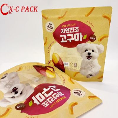 Custom Print Stand Up Dog Food Bags dengan kunci ritsleting yang dapat ditutup kembali untuk melestarikan kesegaran