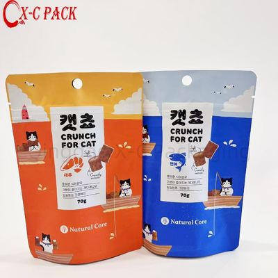 China Mencetak Tas Gampang Buka Zip Lock untuk Kemasan Makanan Anjing 70g Stand Up Bag Laminated Plastic Packing Bag