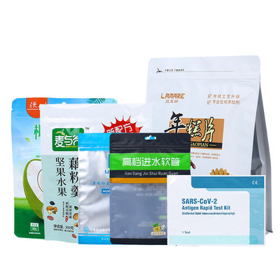 Stand Up Bag Flat Bottom Aluminium Foil Gold Color Stamping UV Printing Food Mylar Stand Up Plastic Bag